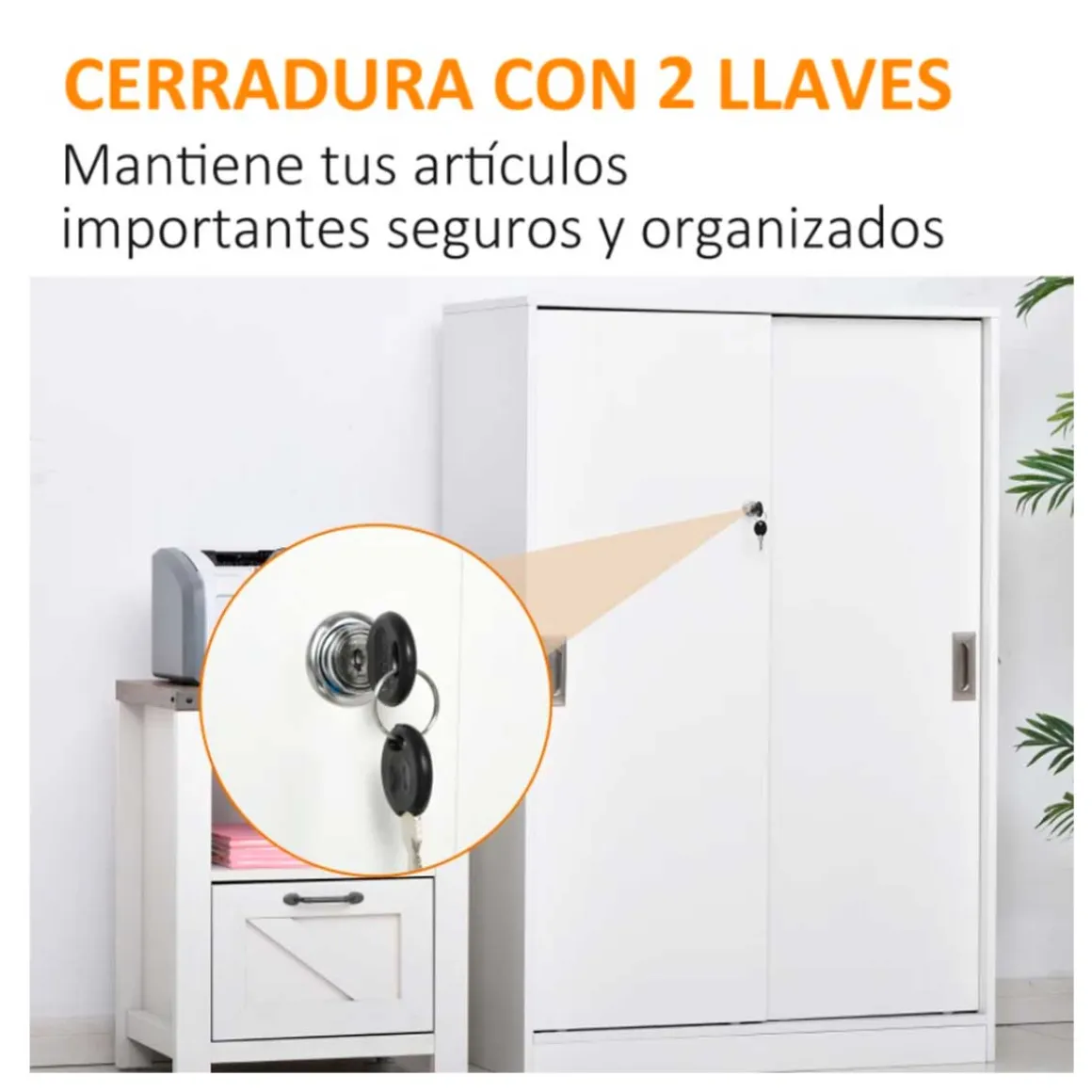 Armario auxiliar de oficina Homcom 2 puertas 3 estantes blanco 120x80x40 cm