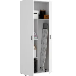 Armario auxiliar Fit 4 compartimentos con escobero abatibles blanco 190x78x35 cm