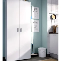 Armario auxiliar Fit 4 compartimentos con escobero abatibles blanco 190x78x35 cm