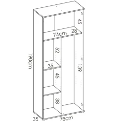 Armario auxiliar Fit 4 compartimentos con escobero abatibles blanco 190x78x35 cm