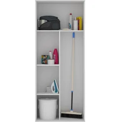 Armario auxiliar Fit 4 compartimentos con escobero abatibles blanco 190x78x35 cm
