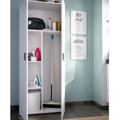 Armario auxiliar Fit 4 compartimentos con escobero abatibles blanco 190x78x35 cm