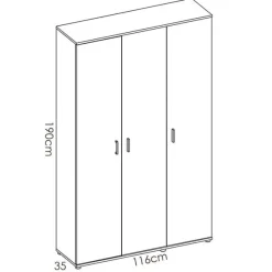 Armario auxiliar Fit 3 puertas con escobero blanco 190x116x35 cm