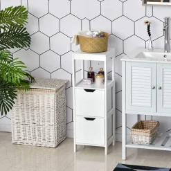 Armario auxiliar Folk Kleankin 2 cajones + estante blanco 89x30 cm