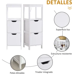 Armario auxiliar Folk Kleankin 2 cajones + estante blanco 89x30 cm