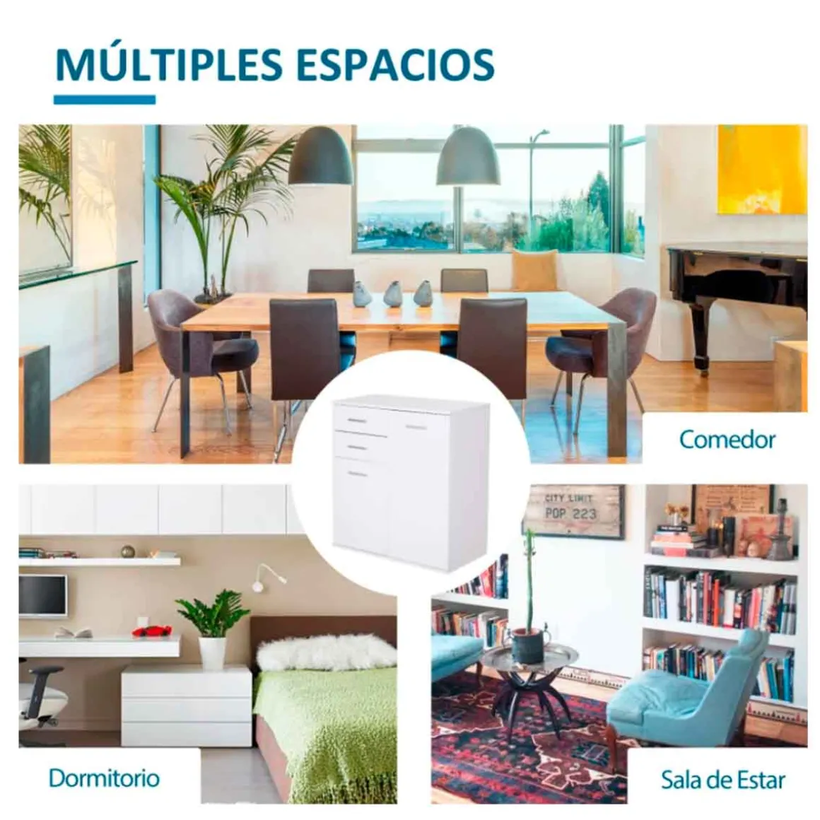 Armario auxiliar Homcom 3 armarios + 2 cajones blanco 76x106x35 cm