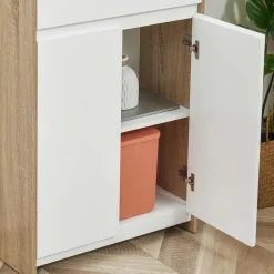 Armario auxiliar Menta Kleankin 1 cajón + armario blanco/natural 90x60x30 cm