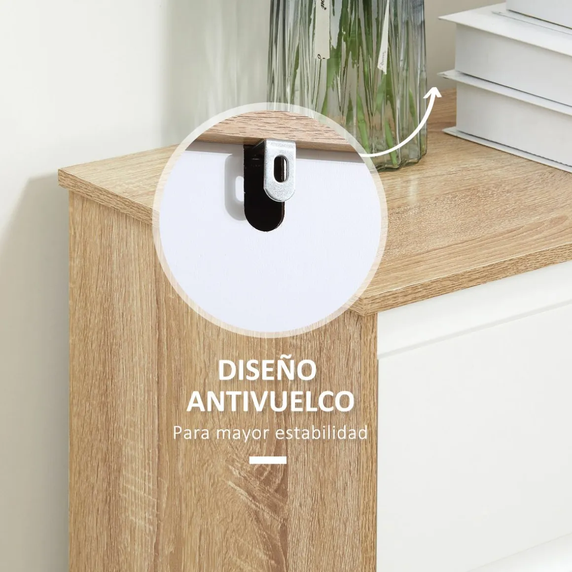 Armario auxiliar Menta Kleankin 1 cajón + armario blanco/natural 90x60x30 cm