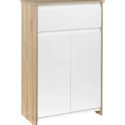 Armario auxiliar Menta Kleankin 1 cajón + armario blanco/natural 90x60x30 cm
