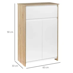 Armario auxiliar Menta Kleankin 1 cajón + armario blanco/natural 90x60x30 cm