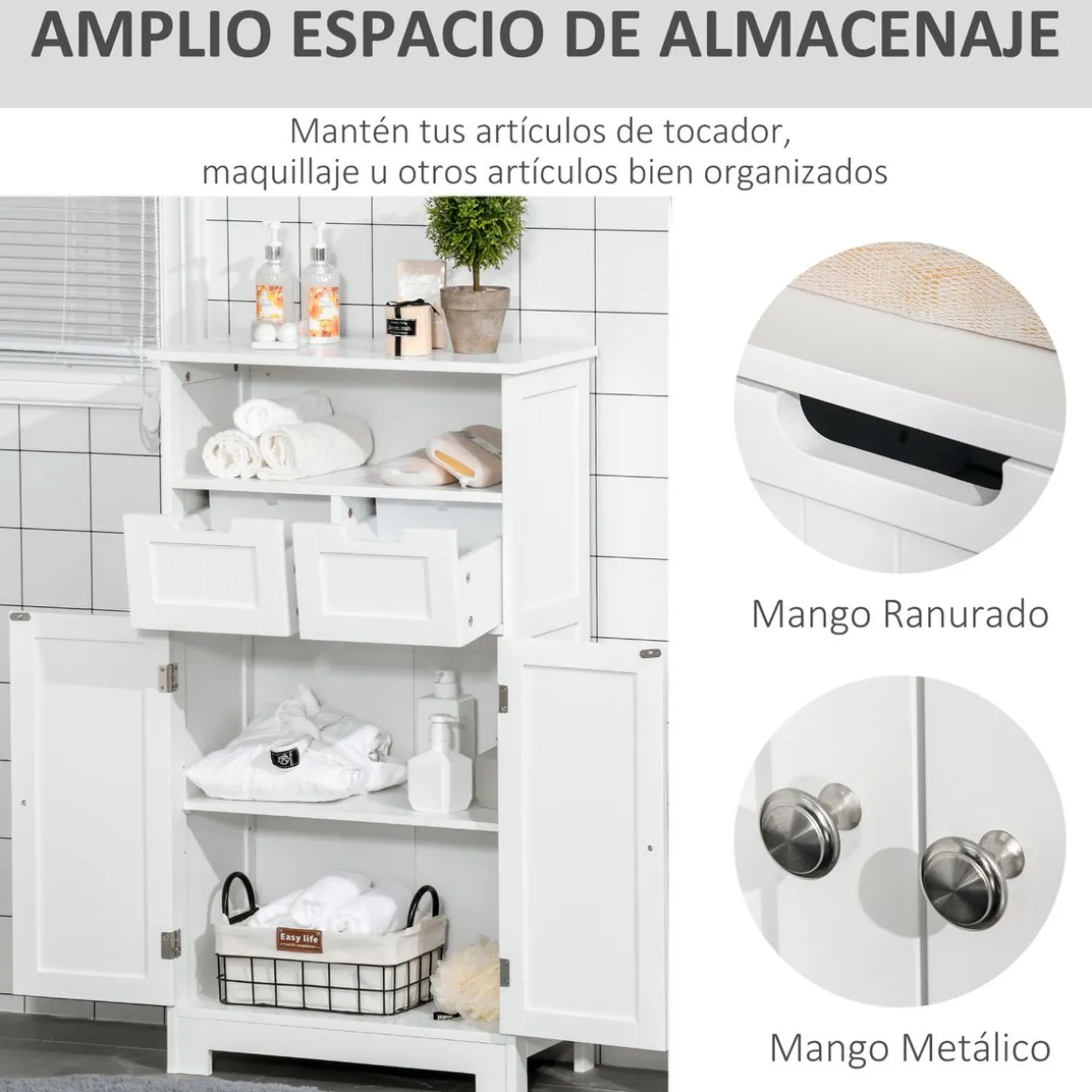 Armario auxiliar Sauce Kleankin apto para baño blanco 108,8x60x30 cm