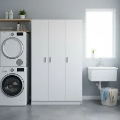 Armario auxiliar Use 3 puertas con escobero blanco 180x109x37 cm