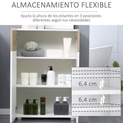 Armario bajo Kleankin 3 estantes regulables blanco/natural 85x60x30 cm