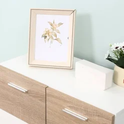 Armario bajo Kleankin 3 estantes regulables blanco/natural 85x60x30 cm