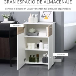 Armario bajo Kleankin 3 estantes regulables blanco/natural 85x60x30 cm