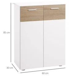 Armario bajo Kleankin 3 estantes regulables blanco/natural 85x60x30 cm