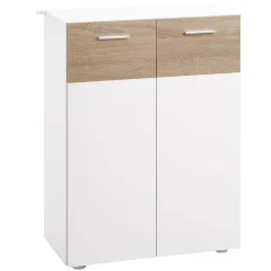 Armario bajo Kleankin 3 estantes regulables blanco/natural 85x60x30 cm