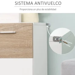Armario bajo Kleankin 3 estantes regulables blanco/natural 85x60x30 cm