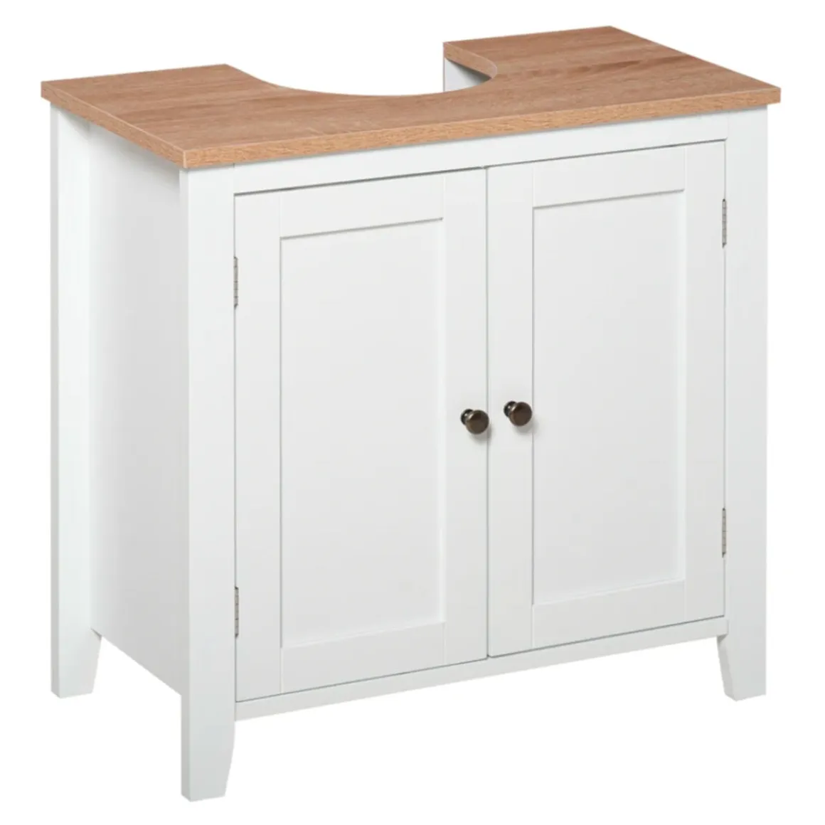 Armario bajo para baño Kleankin 2 puertas + estante ajustable blanco 60x60x30 cm