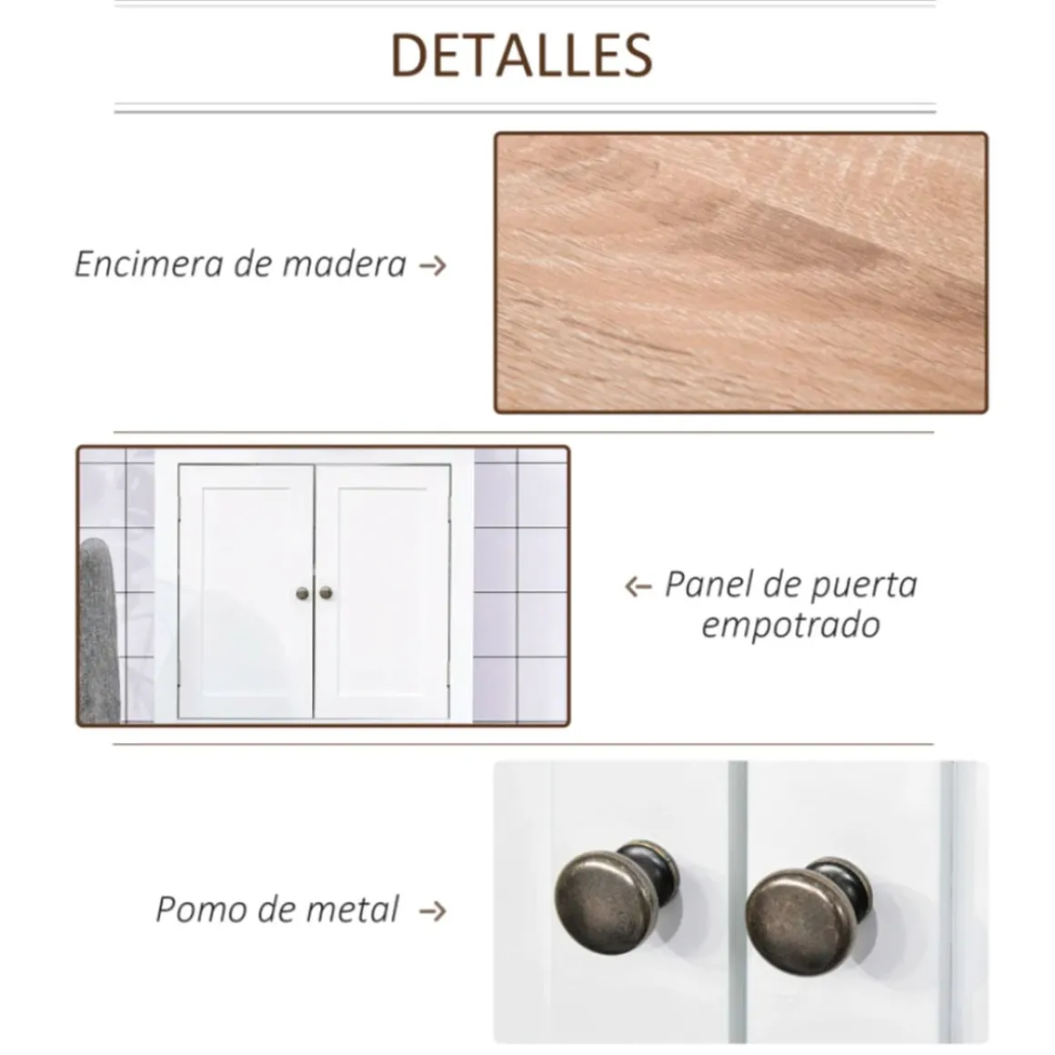 Armario bajo para baño Kleankin 2 puertas + estante ajustable blanco 60x60x30 cm