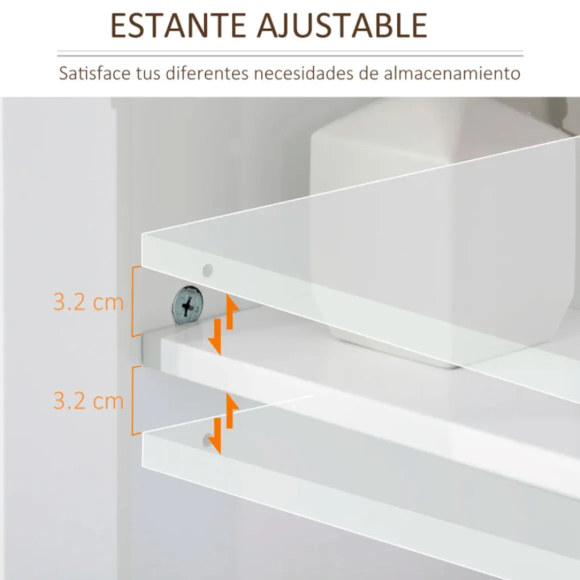 Armario bajo para baño Kleankin 2 puertas + estante ajustable blanco 60x60x30 cm