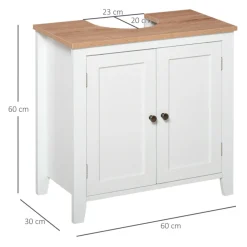 Armario bajo para baño Kleankin 2 puertas + estante ajustable blanco 60x60x30 cm