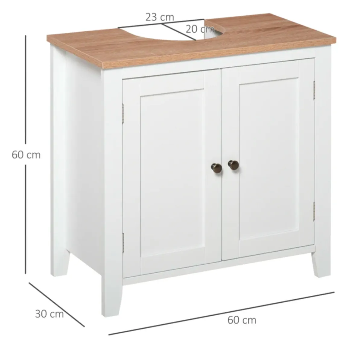 Armario bajo para baño Kleankin 2 puertas + estante ajustable blanco 60x60x30 cm