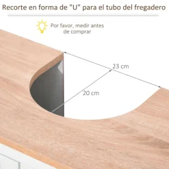 Armario bajo para baño Kleankin 2 puertas + estante ajustable blanco 60x60x30 cm