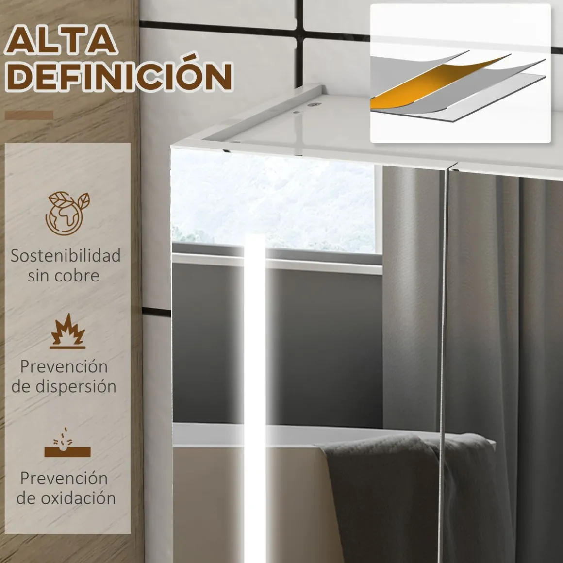 Armario con espejo Aldeia Kleankin 3 puertas con estantes blanco brillo 70x90x15 cm