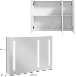 Armario con espejo Aldeia Kleankin 3 puertas con estantes blanco brillo 70x90x15 cm