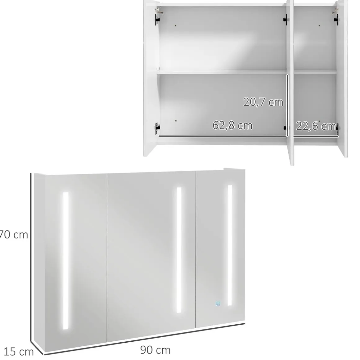 Armario con espejo Aldeia Kleankin 3 puertas con estantes blanco brillo 70x90x15 cm