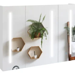 Armario con espejo Aldeia Kleankin 3 puertas con estantes blanco brillo 70x90x15 cm