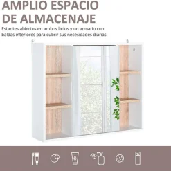 Armario con espejo de baño blanco y roble 60x14,5x49,4 cm