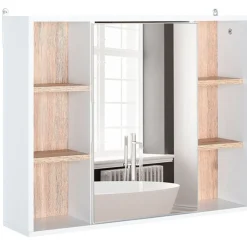 Armario con espejo de baño blanco y roble 60x14,5x49,4 cm