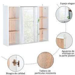 Armario con espejo de baño blanco y roble 60x14,5x49,4 cm