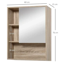 Armario con espejo Mares Kleankin 3 estantes abiertos roble 76x60x15 cm