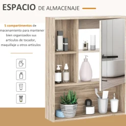 Armario con espejo Mares Kleankin 3 estantes abiertos roble 76x60x15 cm