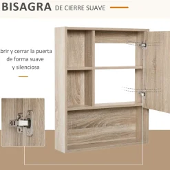 Armario con espejo Mares Kleankin 3 estantes abiertos roble 76x60x15 cm