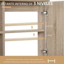Armario con espejo Mares Kleankin 3 estantes abiertos roble 76x60x15 cm