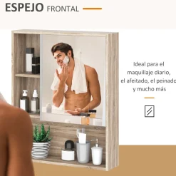 Armario con espejo Mares Kleankin 3 estantes abiertos roble 76x60x15 cm