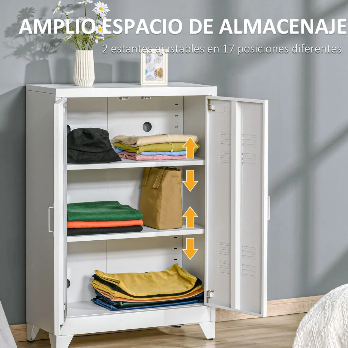 Armario Corvino Homcom 2 puertas metálico blanco 110x75x33 cm