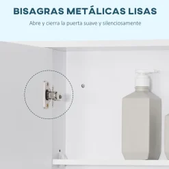 Armario de baño Almendra Kleankin con puerta espejo y compartimentos blanco 70x100x15 cm