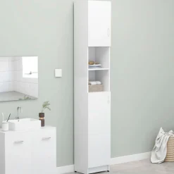 Armario de baño alto 2 puertas 2 estantes abiertos blanco 190x32x25,5 cm