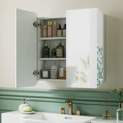 Armario de baño Arona Homcom 2 puertas con espejo blanco 66x13x68 cm
