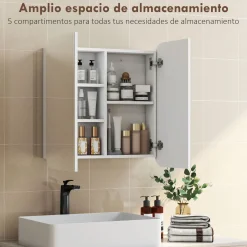 Armario de baño Arona Homcom 2 puertas con espejo blanco 66x13x68 cm