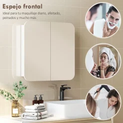 Armario de baño Arona Homcom 2 puertas con espejo blanco 66x13x68 cm