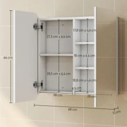 Armario de baño Arona Homcom 2 puertas con espejo blanco 66x13x68 cm