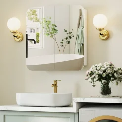 Armario de baño Arona Homcom 2 puertas con espejo blanco 66x13x68 cm
