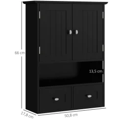 Armario de baño Bosque Kleankin doble puerta con compartimento negro 66x50,8x17,8 cm
