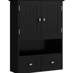 Armario de baño Bosque Kleankin doble puerta con compartimento negro 66x50,8x17,8 cm
